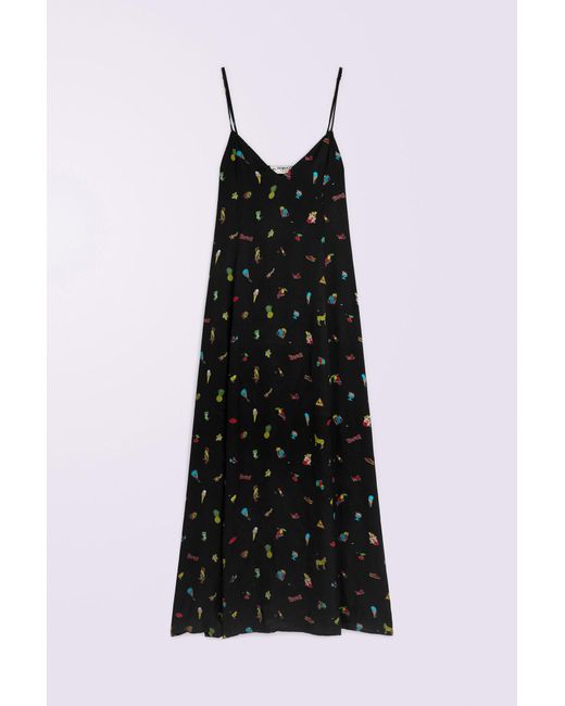 Fiorucci Black Toys Print Slip Maxi Dress