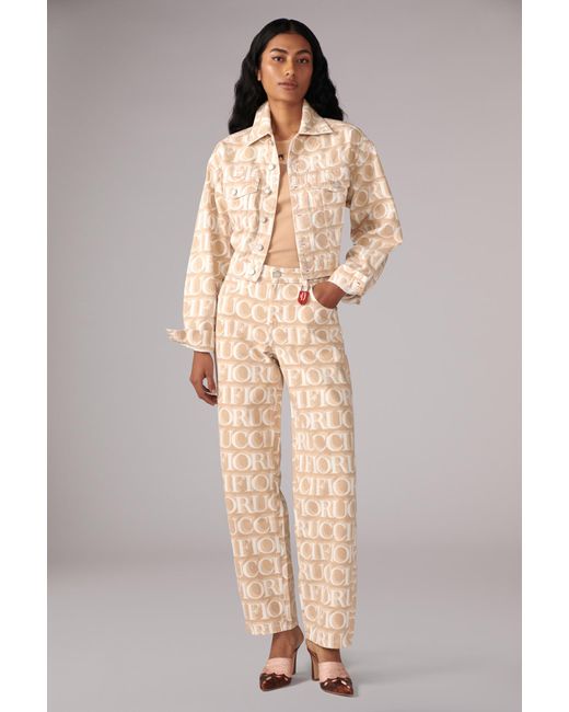 Fiorucci Natural Laser Monogram Denim Jacket Cream