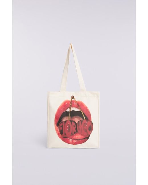 Fiorucci Pink Cherry Mouth Graphic Tote Bag