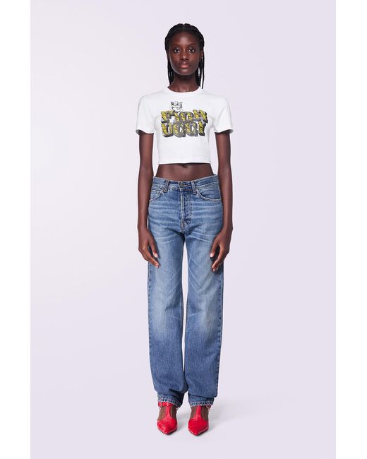 Fiorucci Blue Rococo Logo Crop T-Shirt
