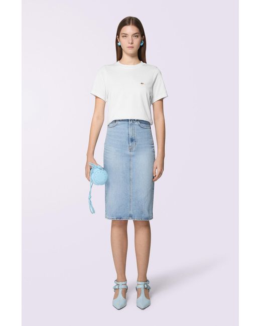 Fiorucci Blue Heart Denim Midi Skirt Light