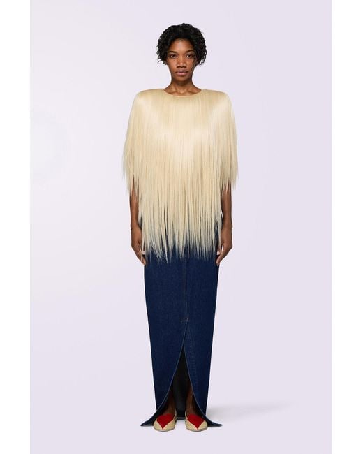 Fiorucci Blue Embroidered Denim Maxi Skirt Deep