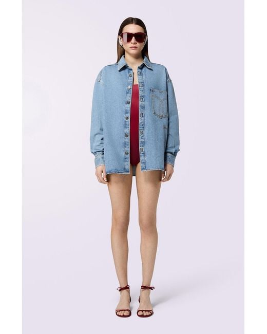 Fiorucci Blue Open Back Denim Shirt Light