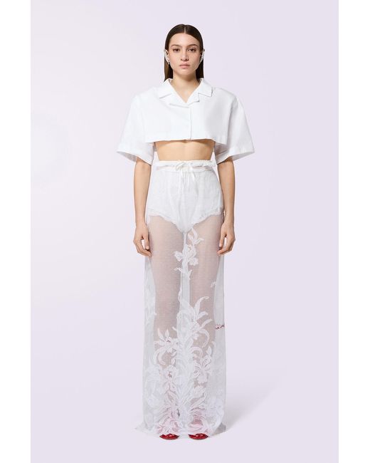 Fiorucci White Embroidered Lace Maxi Skirt