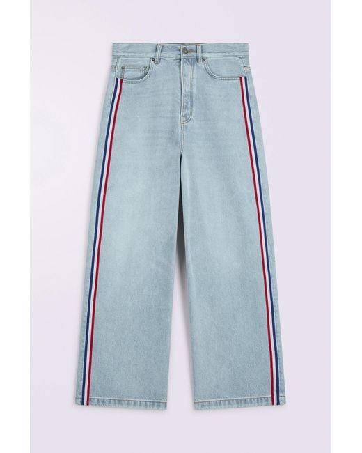 Fiorucci White Tricolor Stripe Baggy Jeans Light