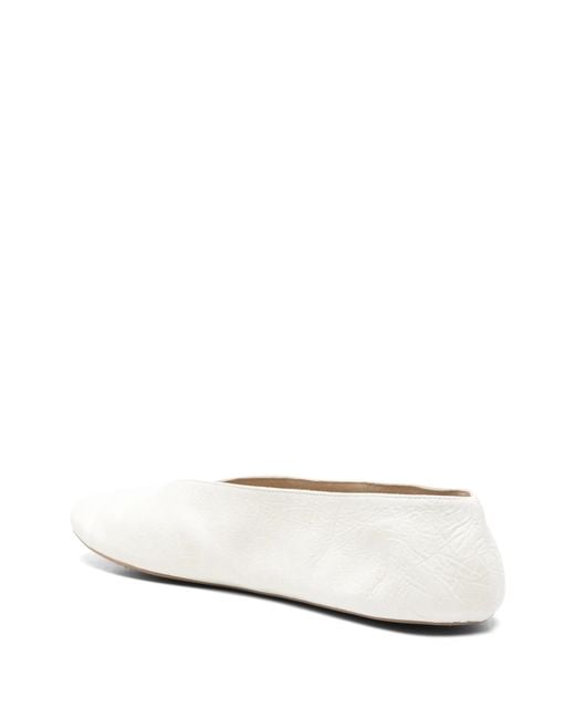 The Row White V-neck Textured Leather Loafers