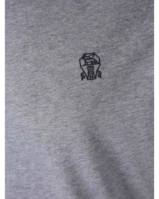 Brunello Cucinelli Gray Embroidered-logo Ribbed-neckline T-shirt for men