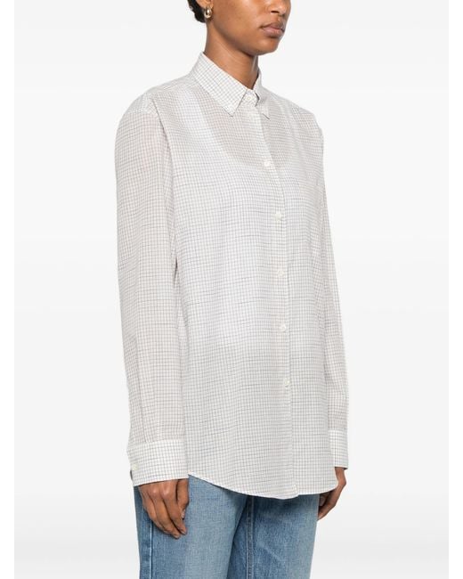 The Row White Dalan Check-pattern Long-sleeve Shirt