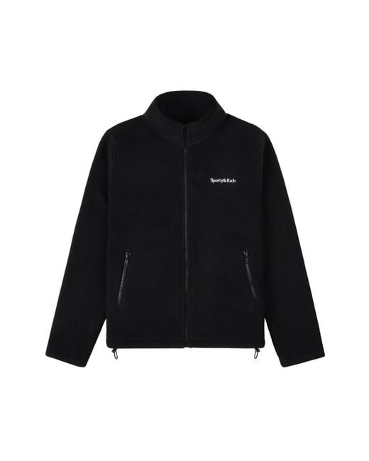 SPORTY&RICH Serif Logo Zipped Polar Fleece - Black/white