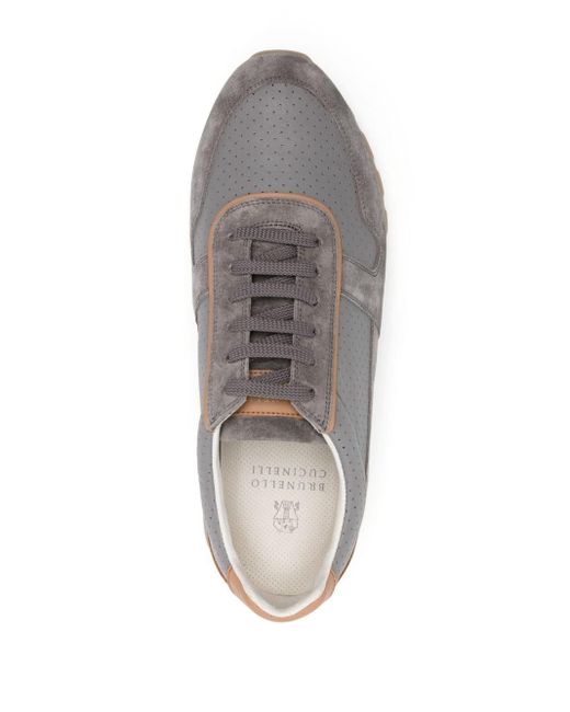 Brunello Cucinelli Gray Perforated Suede Sneakers for men