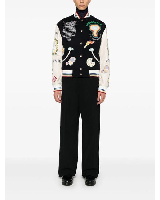 Casablanca Black Embroidered Chenille Patchwork Mini Bomber Jacket for men