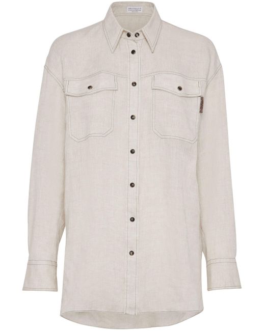 Brunello Cucinelli Natural Long-sleeve Linen Shirt