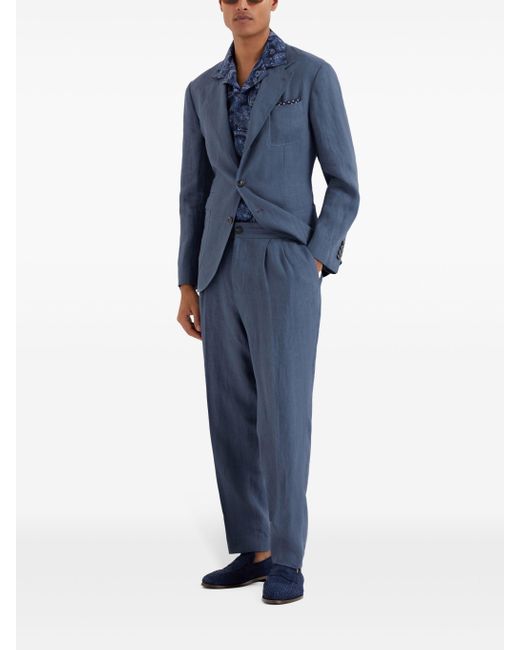 Brunello Cucinelli Blue Linen Straight-leg Trousers for men