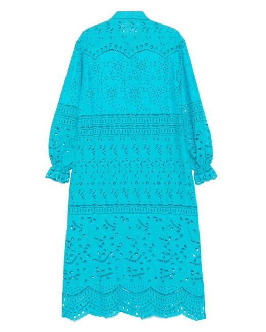 Ermanno Scervino Blue Broderie-anglaise Midi Dress
