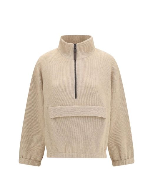 Brunello Cucinelli Natural Cashmere Half-zip Sweater