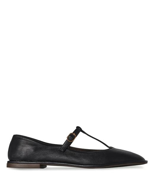 The Row Black T Strap Ballerina Shoes