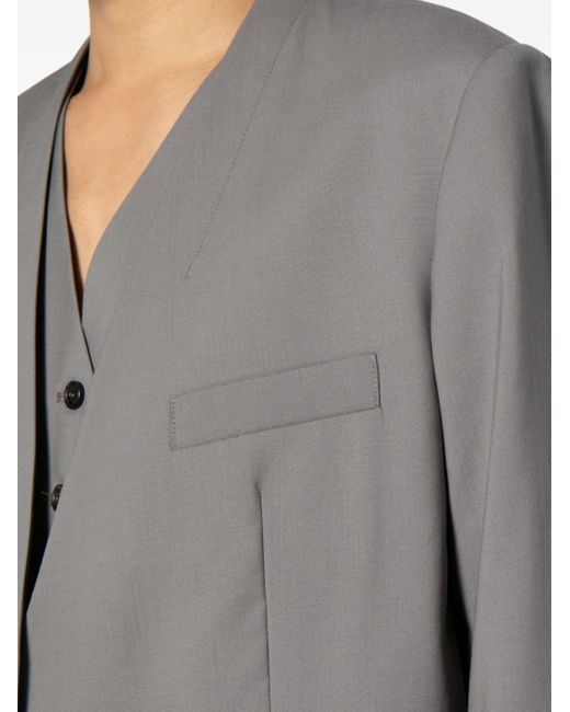 Low Classic Gray V-neck Wool Vest And Blazer Set