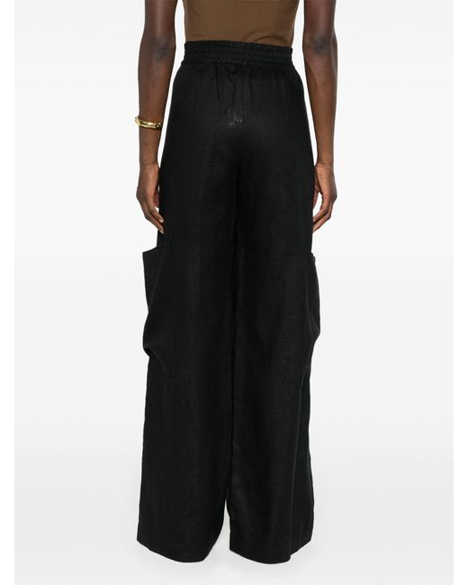 Ermanno Scervino Black Pleat-Detail Linen Trousers