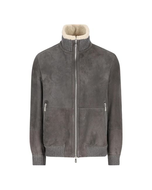 Brunello Cucinelli Gray Shearling-trim Ribbed Jacket for men