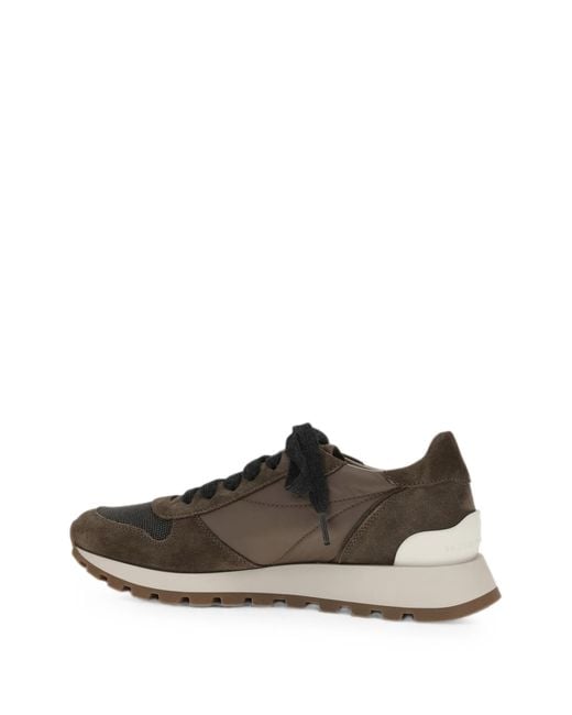 Brunello Cucinelli Brown Monile Suede-panelled Sneakers