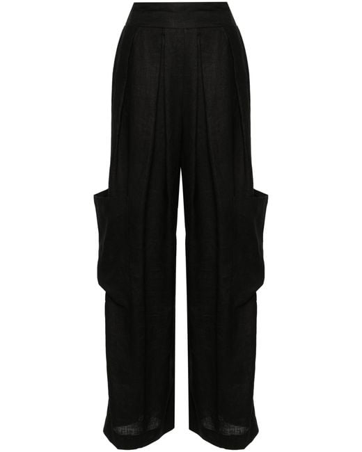 Ermanno Scervino Black Pleat-Detail Linen Trousers