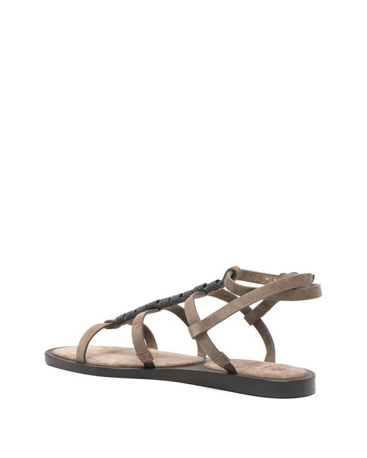 Brunello Cucinelli Natural Beaded Strappy Sandals