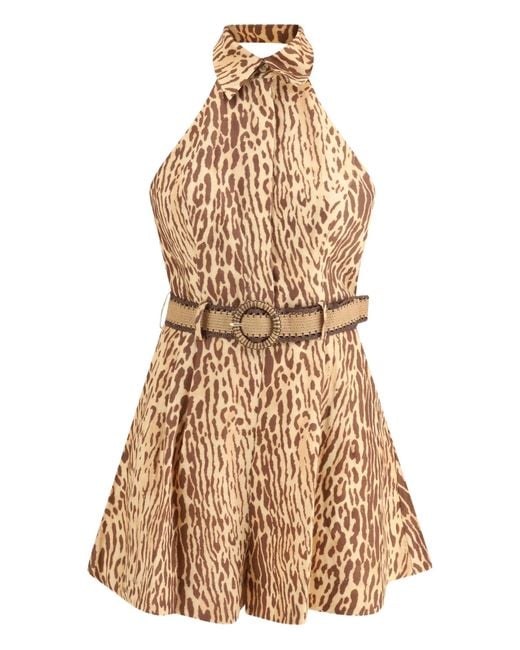Zimmermann Natural Halterneck Leopard-print Mini Dress
