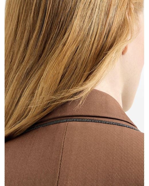 Brunello Cucinelli Brown Virgin-wool And Viscose Tricotine Blazer With Monili
