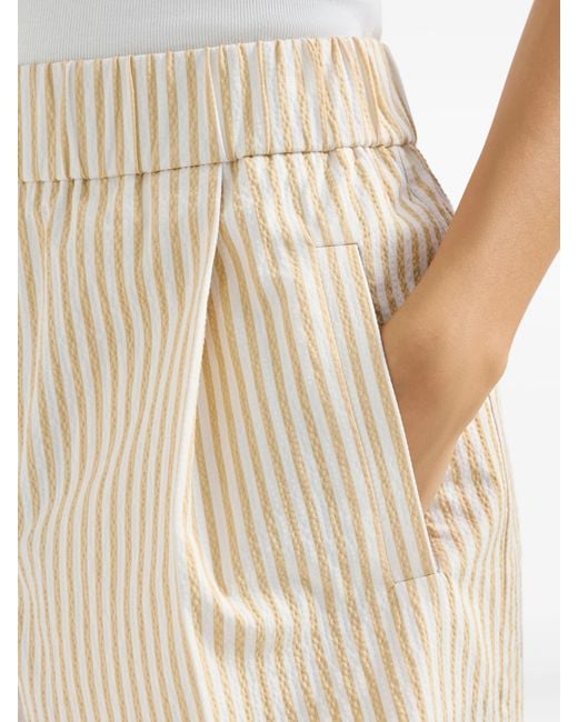 Brunello Cucinelli Natural Techno Cotton Striped Seersucker Shorts With Monili