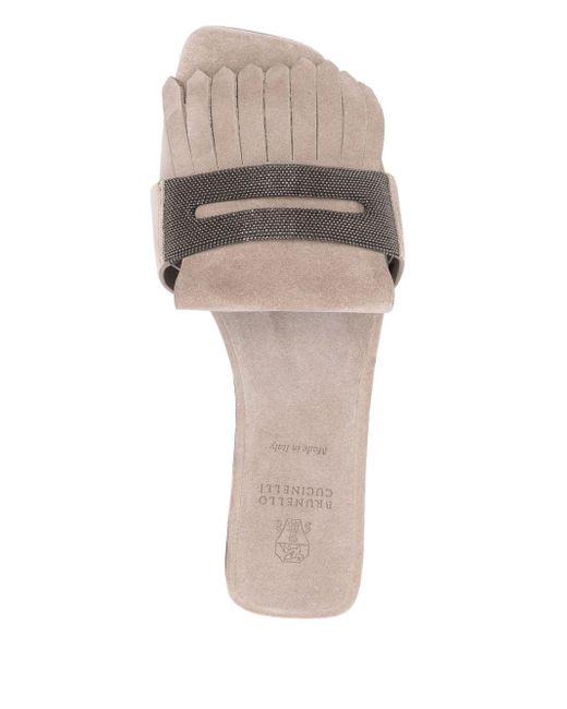 Brunello Cucinelli Natural Monili Chain-detail Slides