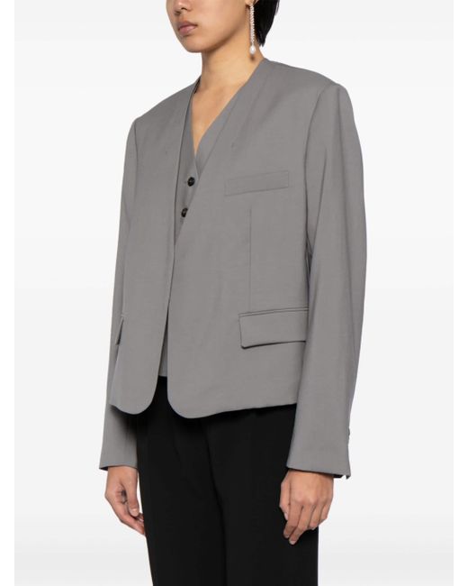 Low Classic Gray V-neck Wool Vest And Blazer Set
