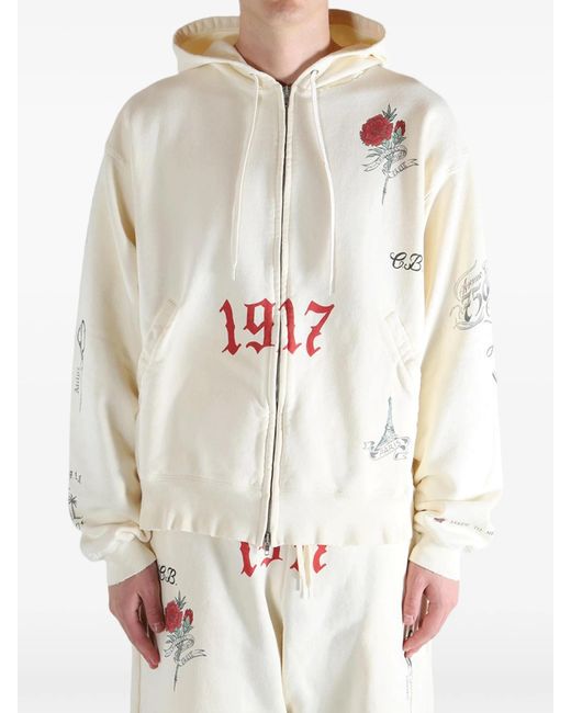 Balenciaga White Tattoo Graphic-print Zip-up Hoodie for men