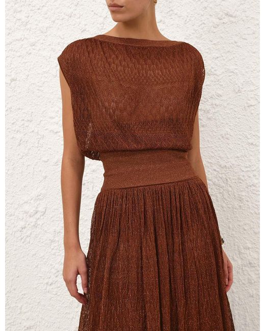 Zimmermann Brown Awaken Metallic Lace Top
