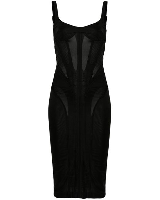 Mugler Black Corset-style Midi Dress