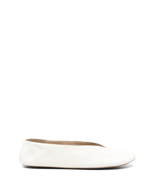 The Row White V-neck Textured Leather Loafers