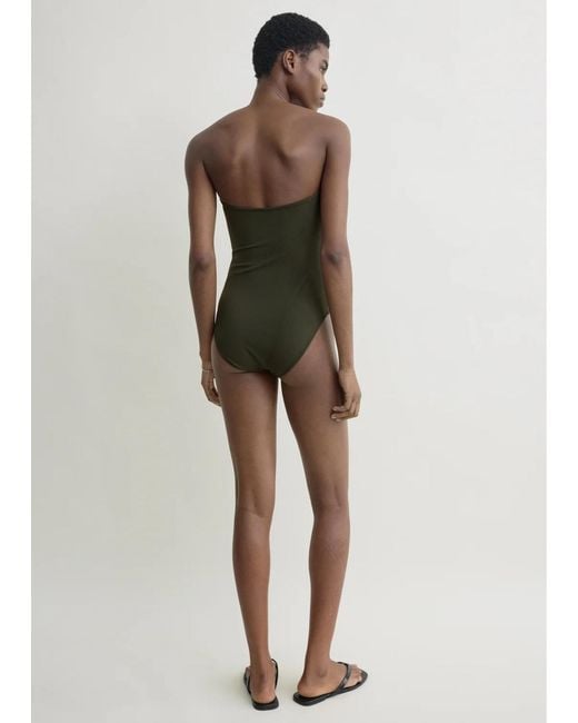 Totême Green Ribbed Strapless Swimsuit