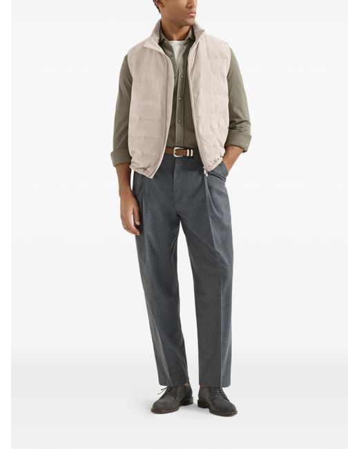 Brunello Cucinelli White Suede Down Vest With Packable Hood for men