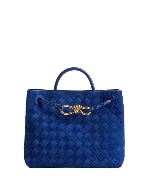Bottega Veneta Blue Small Andiamo Intrecciato Knot Tote Bag