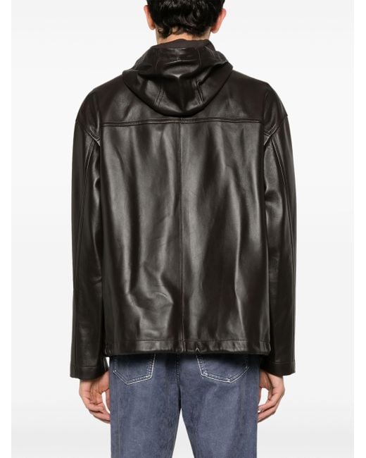 Bottega Veneta Black Hooded Leather Jacket for men