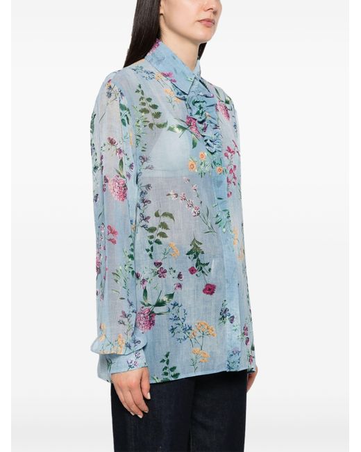 Ermanno Scervino Blue Floral-print Shirt
