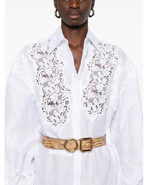 Ermanno Scervino White Lace-detail Shirt Dress