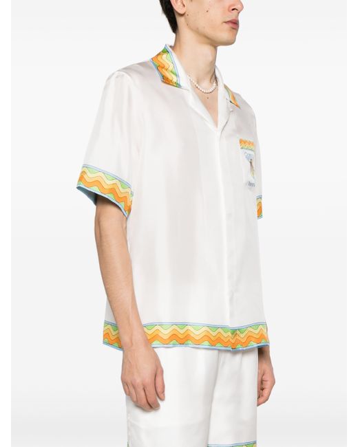 Casablancabrand White Afro Cubism Silk Shirt for men