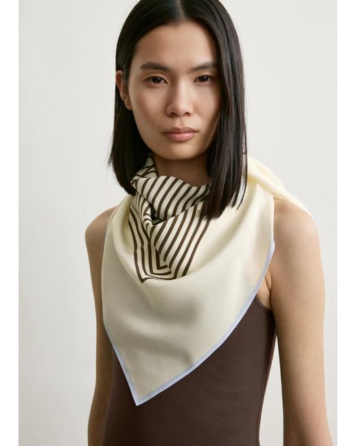 Totême  White Centered Monogram Silk Scarf Macadamia