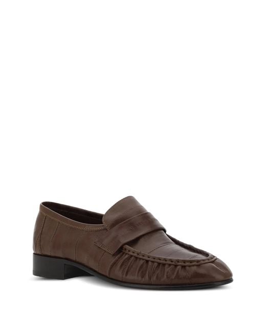 The Row Brown Textured Leather Loafers