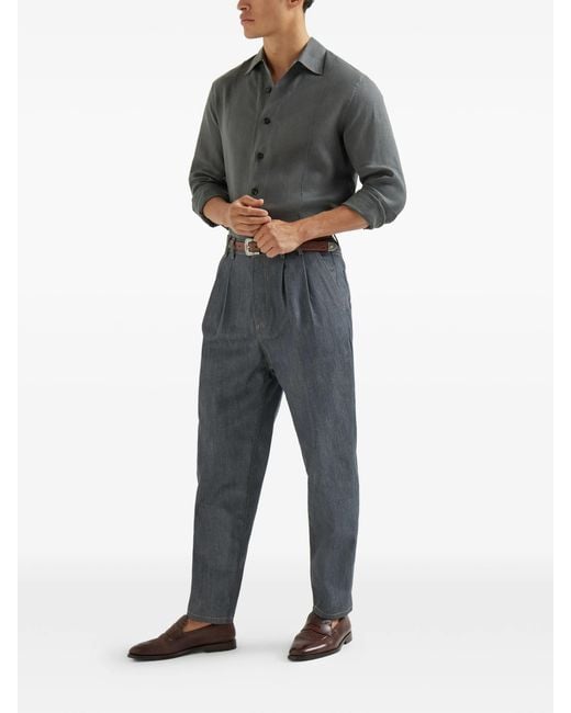 Brunello Cucinelli Gray Pleat Five-pocket Trousers for men