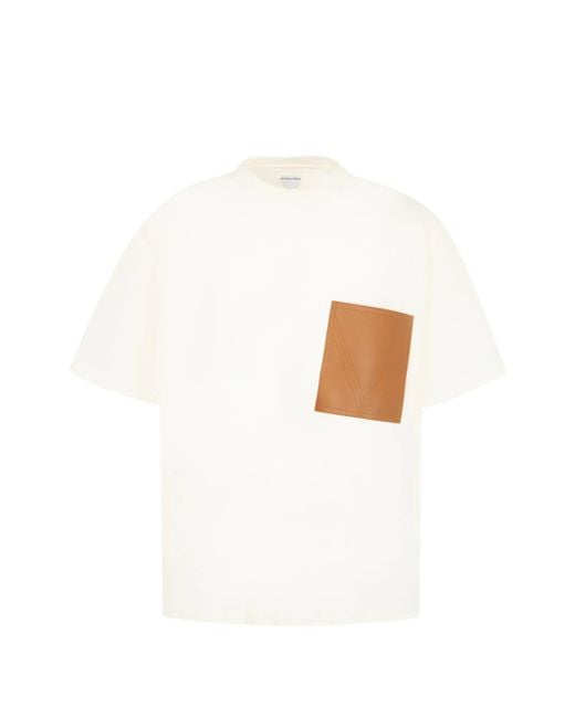 Bottega Veneta White Leather-pocket T-shirt for men