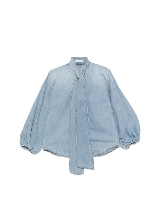 Zimmermann Blue Indra Tie-neck Blouse