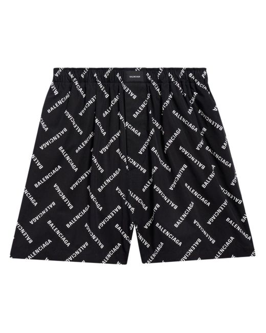 Balenciaga Black Shorts With Logo Pattern for men