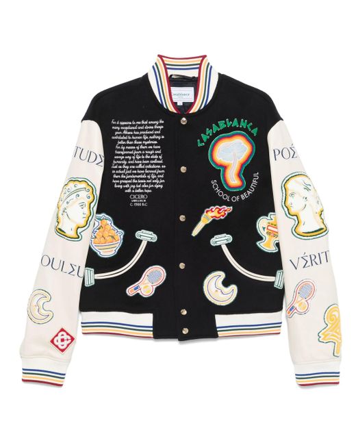 Casablanca Black Embroidered Chenille Patchwork Mini Bomber Jacket for men