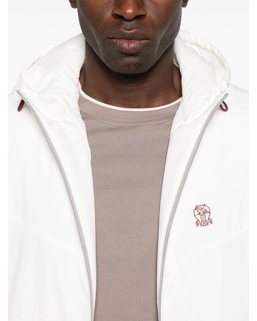 Brunello Cucinelli White Hooded Waistcoat for men